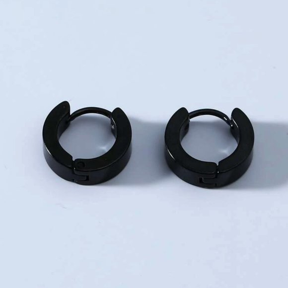 Stainless Steel Hoop Stud Earring Black Women Men - Picture 4 of 4